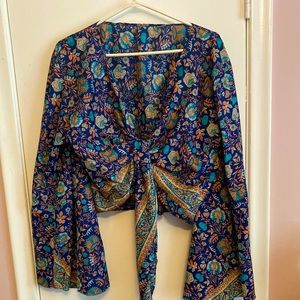 Brand new silk tie up blouse. 70s style sleeves.